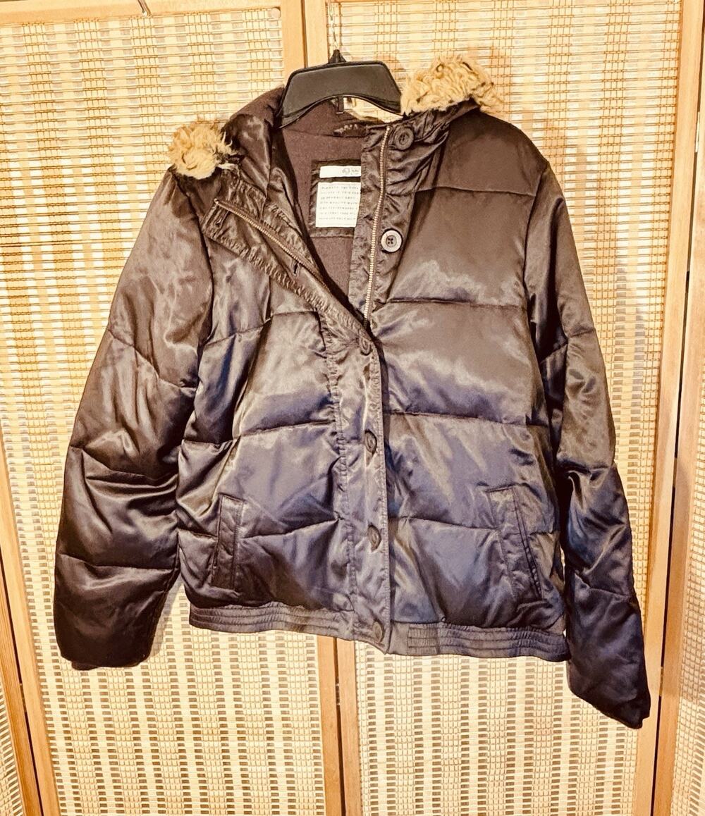 Old Navy Beautiful chocolate brown Frost Free insulated fur lined hoodie Jacket